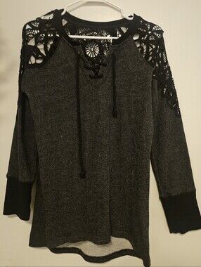 Maurices Lace Warm Cotton Top - Dark Gray Black